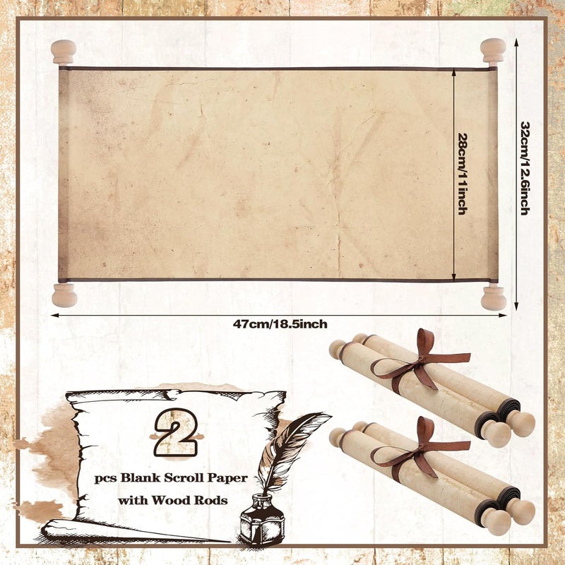 Epakh 2 Pack Blank Paper Scrolls Wrapped on Wood Rod for Writing, Drawing, Calligraphy, Wedding Vows, Cosplay Prop, Renaissance Festivals, Tabletop Role Playing Game(Old Color) - Image 3